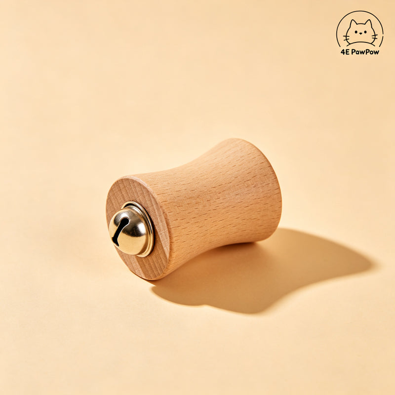 Natural Wooden Cat Tumbler Toy - Interactive Play with Bell