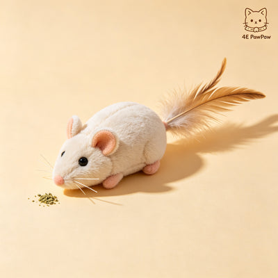 Feather Plush Mouse Cat Toy with Catnip - Soft & Cuddly