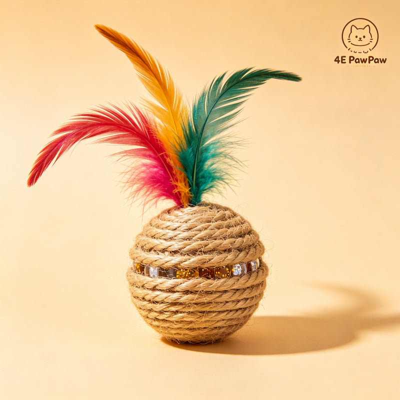 Feather Sisal Ball Cat Toy with Sound - Interactive Chase Toy